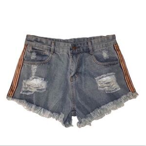 Denim Shorts W/ Orange Stripe Ribbon